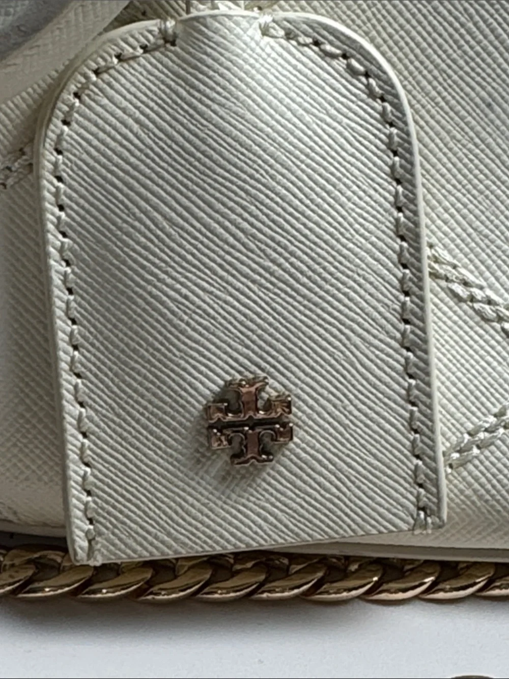Tory Burch Cream Quilted Satchel with Gold Chain Strap